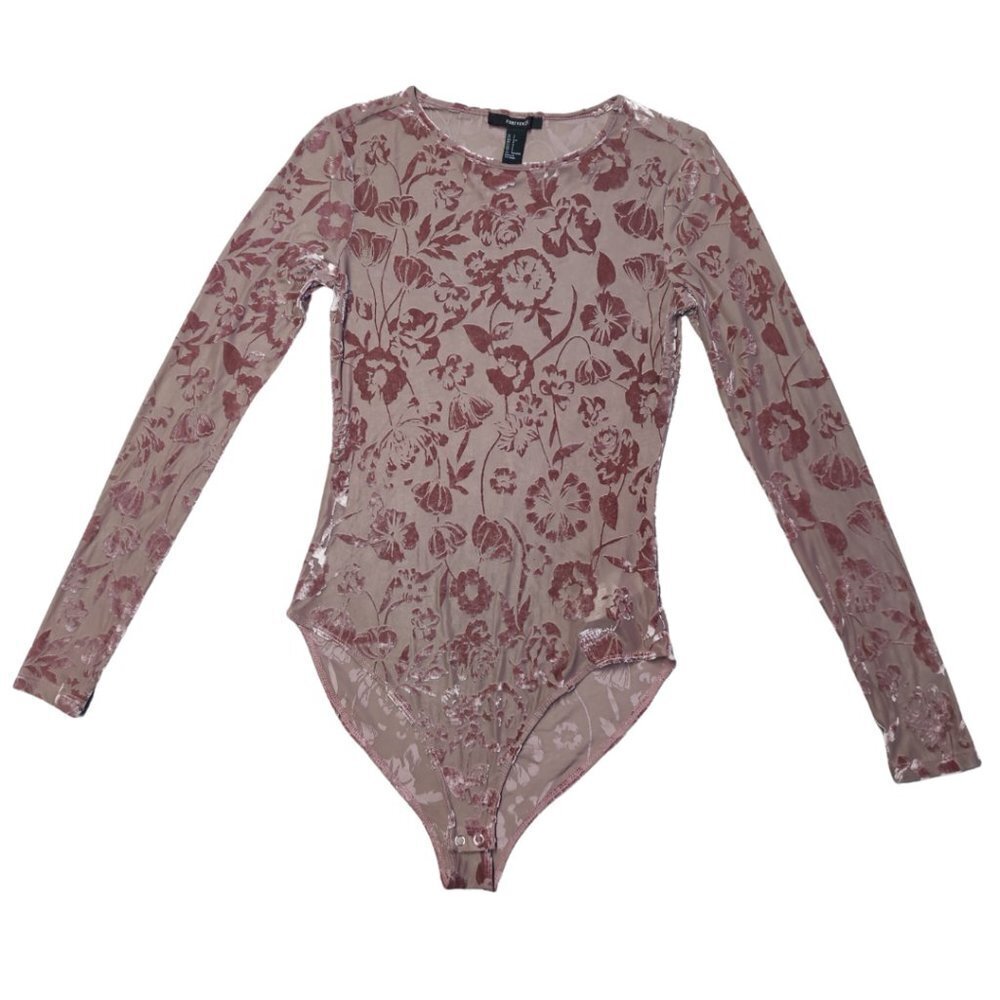 Forever 21 Preppy Embossed Velvet Long Sleeve Bodysuit